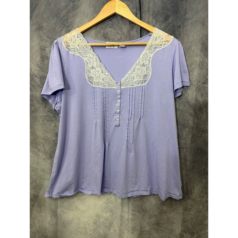 Eileen West Lavender Cotton Modal Lace Trim Pintuck Pajama Top XL Sleepwear